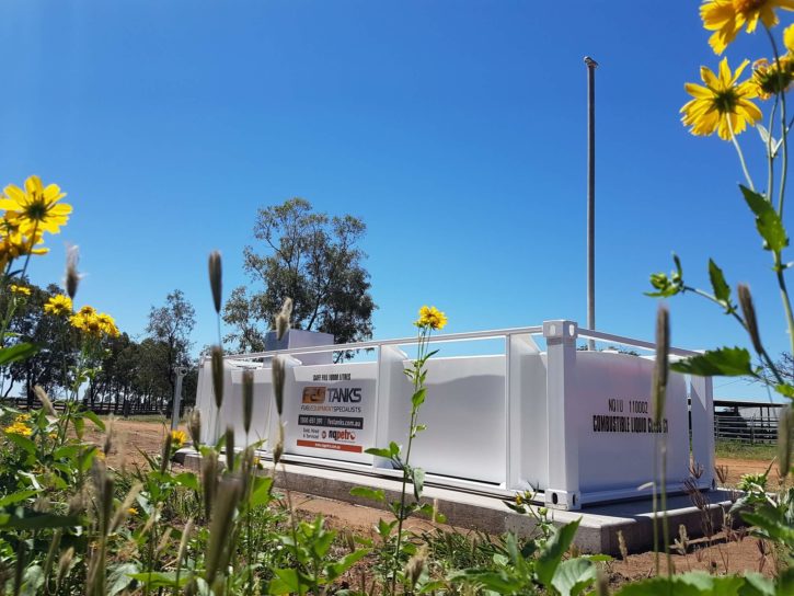 10000l self bunded tank on the farm, flowers, blue sky