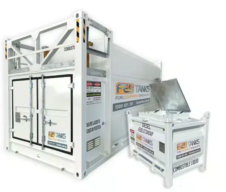 Hero image of 2 self bunded fuel storage tanks. One grande and one Bloc tank for npetro office in melbourne, victoria-